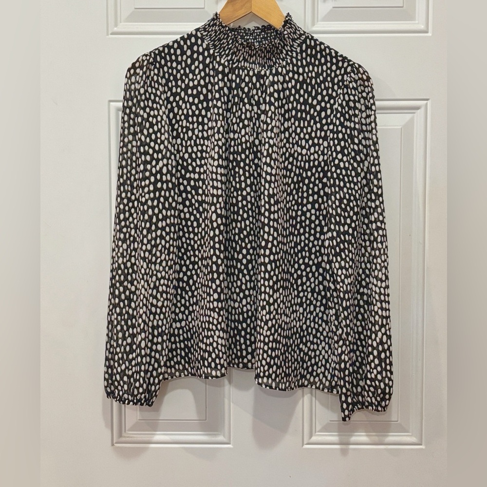 J. Crew Factory Smocked-Neck Long Sleeve Top in Oncilla Cat Print Size L